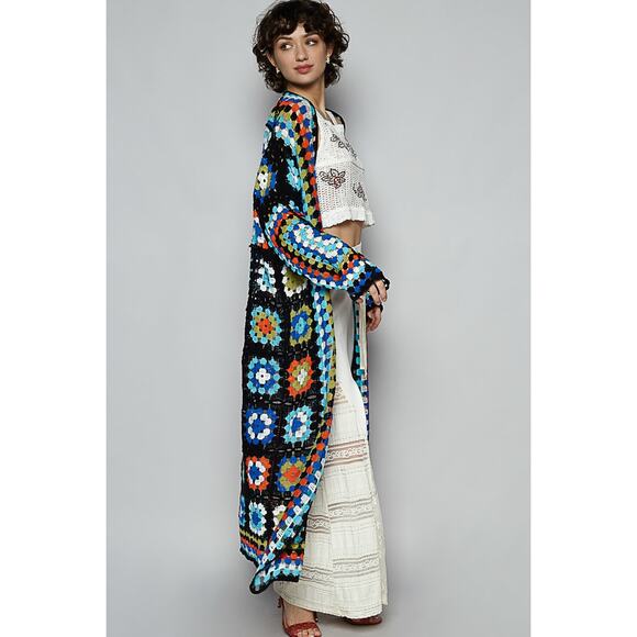 POL Granny Square Crochet Duster BLACK Multi Color - OS - Picture 2 of 3